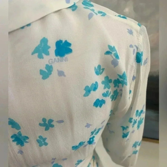 NWT Ganni Printed Crepe Wrap Dress Size 0 - Picture 9 of 16